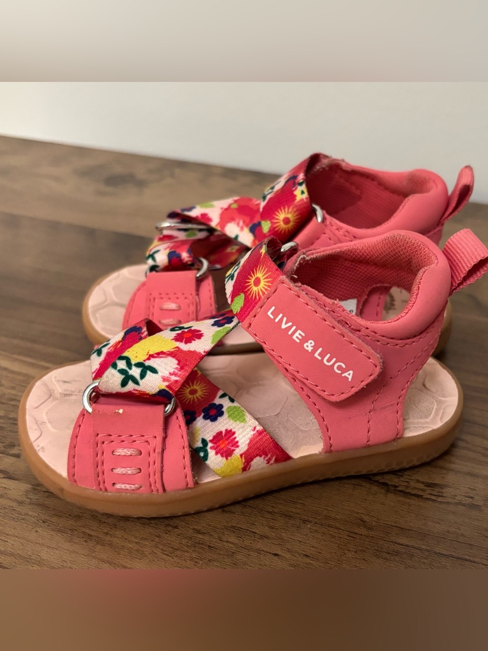 Livie & Luca Coral Pink Floral Strap Sandals